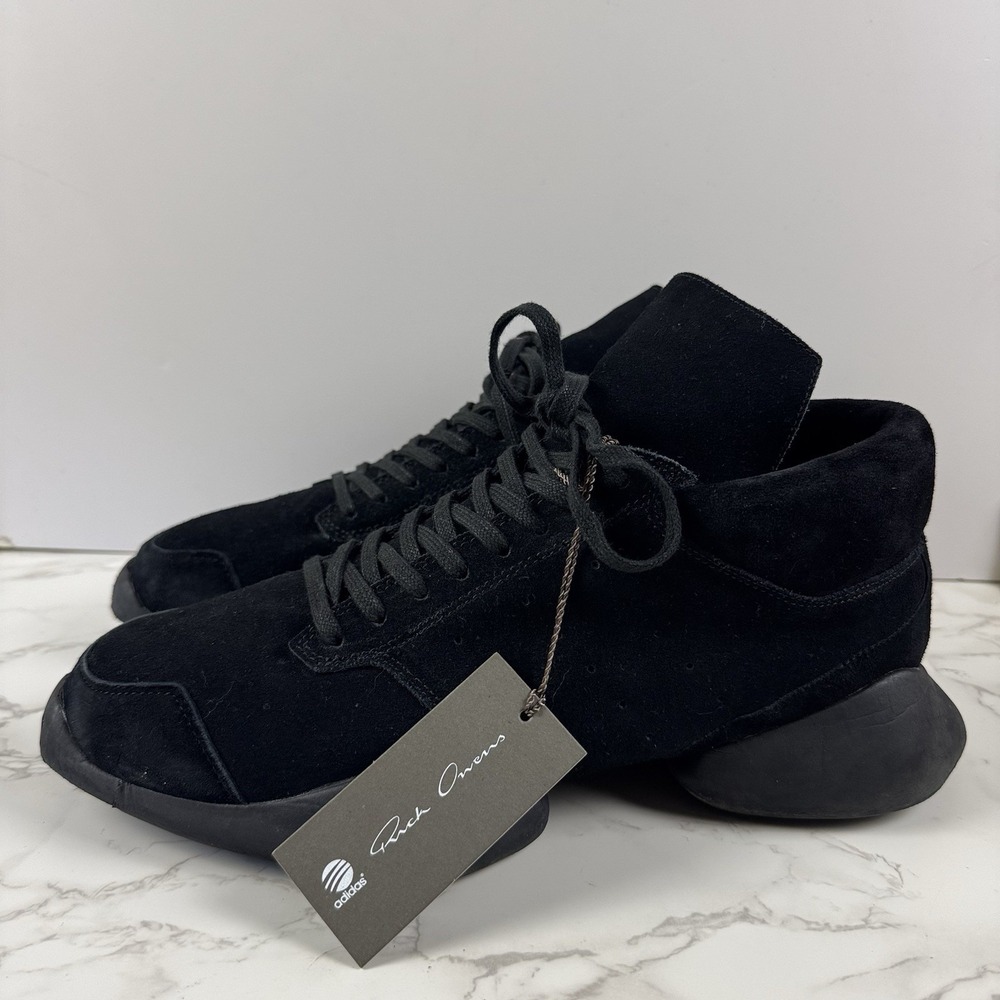 rick owens x adidas Triple Black Suede Runner US 10 2015 Shoes Designer